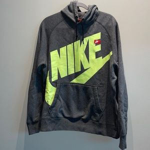 Nike gray hoodie with neon green logo. Mens large. Good condition.